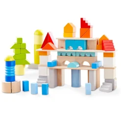 Colored Wooden Building Blocks - 85 Piece Set