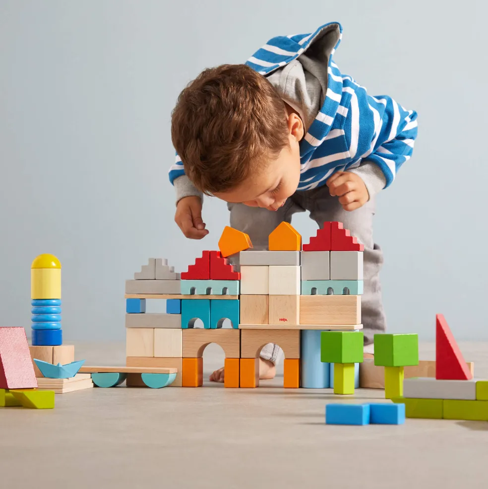 Colored Wooden Building Blocks - 85 Piece Set