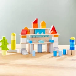 Colored Wooden Building Blocks - 85 Piece Set