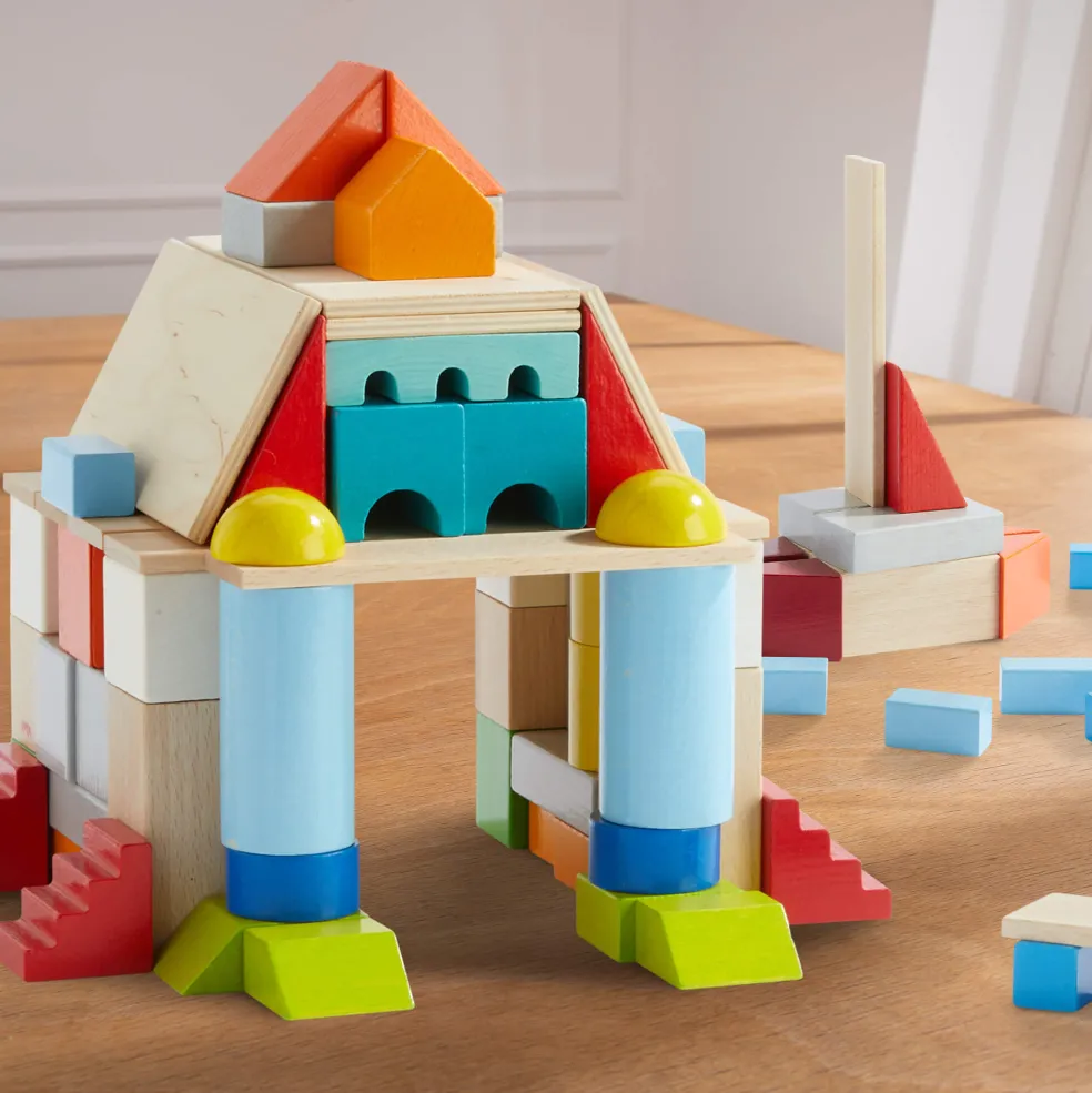 Colored Wooden Building Blocks - 85 Piece Set