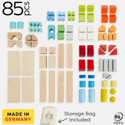 Colored Wooden Building Blocks - 85 Piece Set
