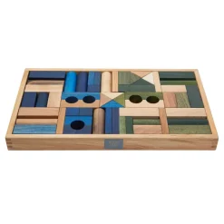 Cool Colored Wooden Block Set with Storage Tray - 54 Pieces