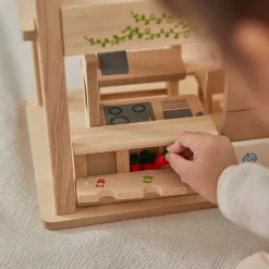 Green Wooden Dollhouse With Furniture