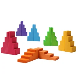 Grimm's Wooden Stepped Roofs Building Blocks Set - Rainbow