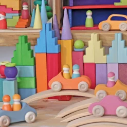 Grimm's Wooden Stepped Roofs Building Blocks Set - Rainbow