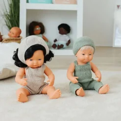 Knit Doll Overall & Beanie Hat Set - 15"