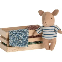 Piglet in a Wooden Box- Blue