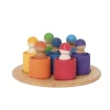 7 Rainbow Wooden Peg Dolls in Bowls