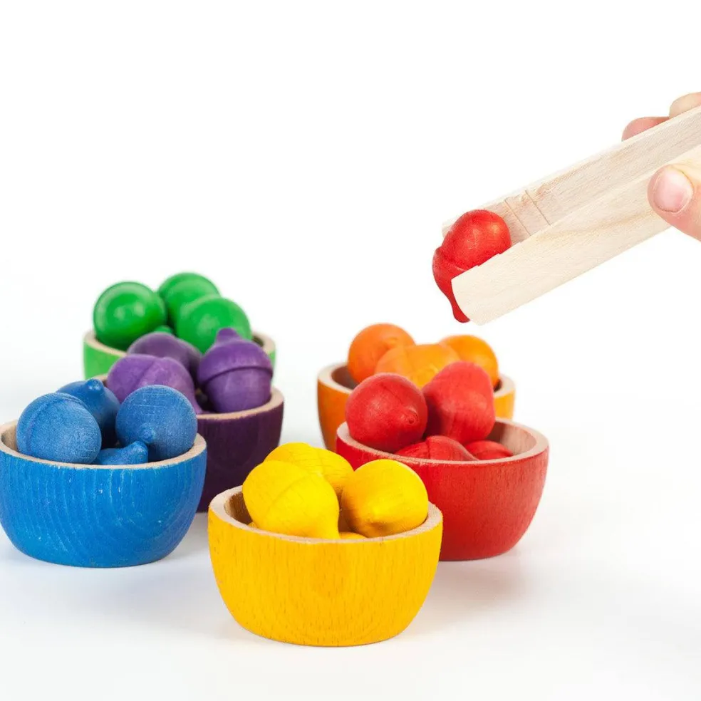 Wooden Bowls and Acorns Sorting Game