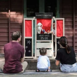 Wooden Puppet Theater & Play Market Stand