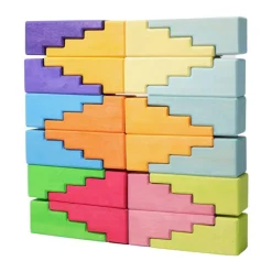 Wooden Stepped Roofs Building Blocks Set - Pastel